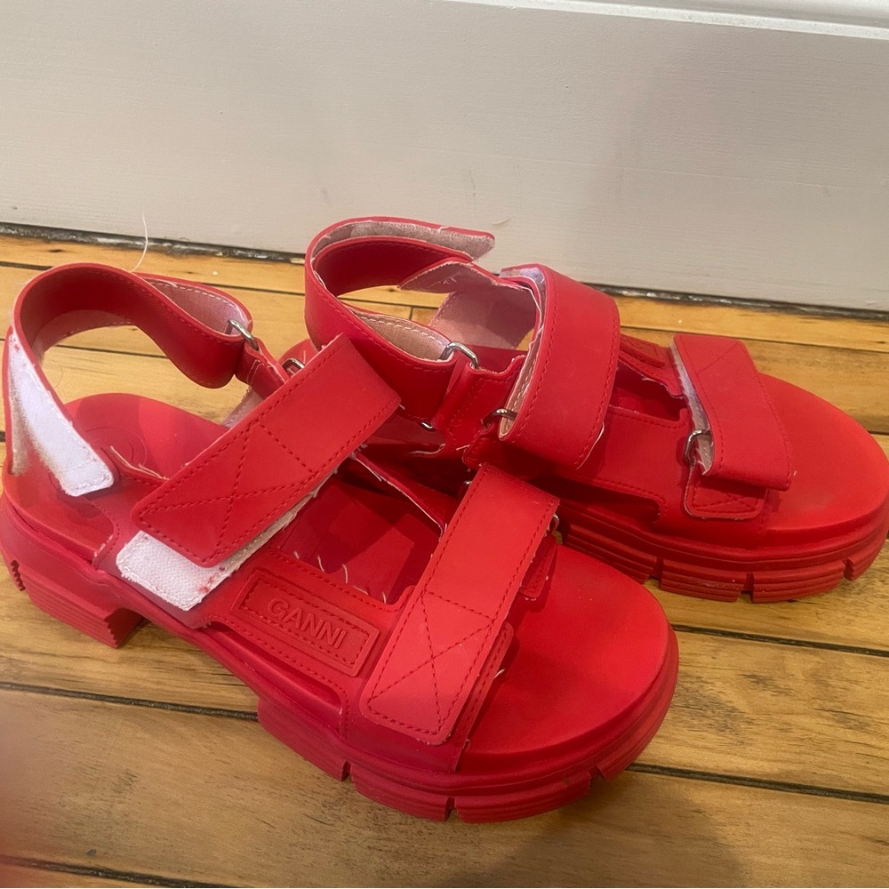 Ganni Red Sandals with Bow Detail